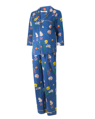 Womens Under-Bump Maternity Cotton Pyjamas Navy Field Flower