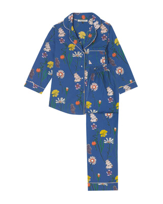 Womens Under-Bump Maternity Cotton Pyjamas Navy Field Flower