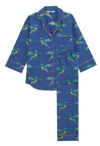 Womens Under-Bump Maternity Cotton Pyjamas Navy Hummingbird