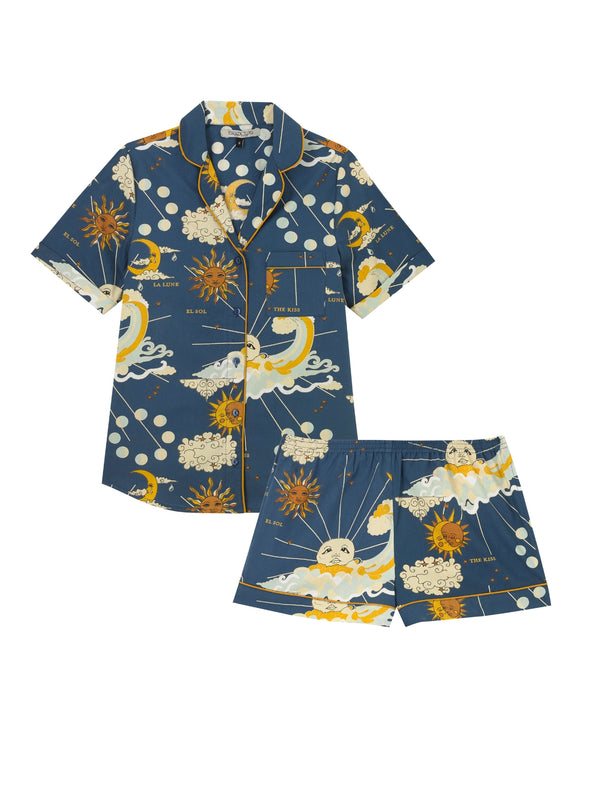 Womens Cotton Shortie Pyjamas Navy La Luna
