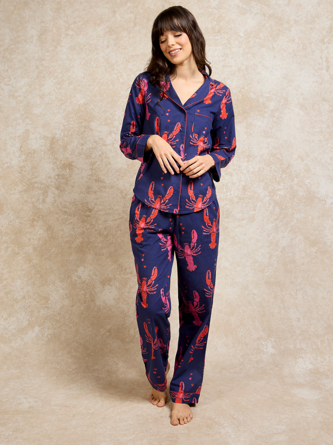 Womens Cotton Traditional Pyjamas Navy Lobsters – THEIR NIBS