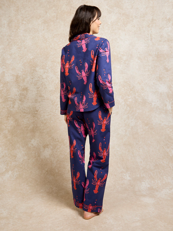Womens Cotton Traditional Pyjamas Navy Lobsters