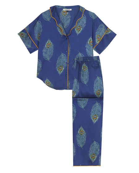 Their Nibs, Womens, Oversize Scallop Satin Pyjamas, Navy Peacock ...
