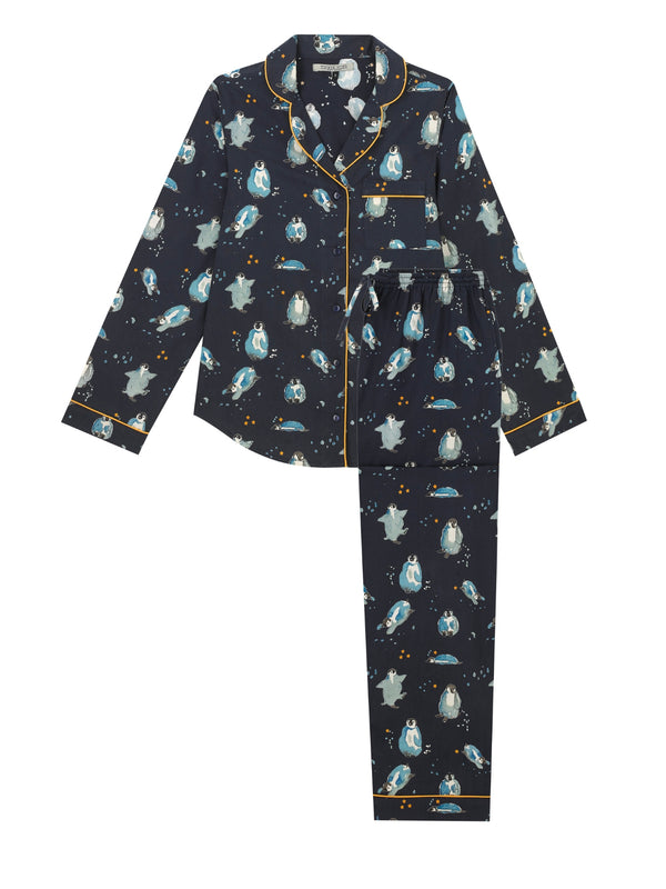 Womens Cotton Traditional Pyjamas Navy Penguins