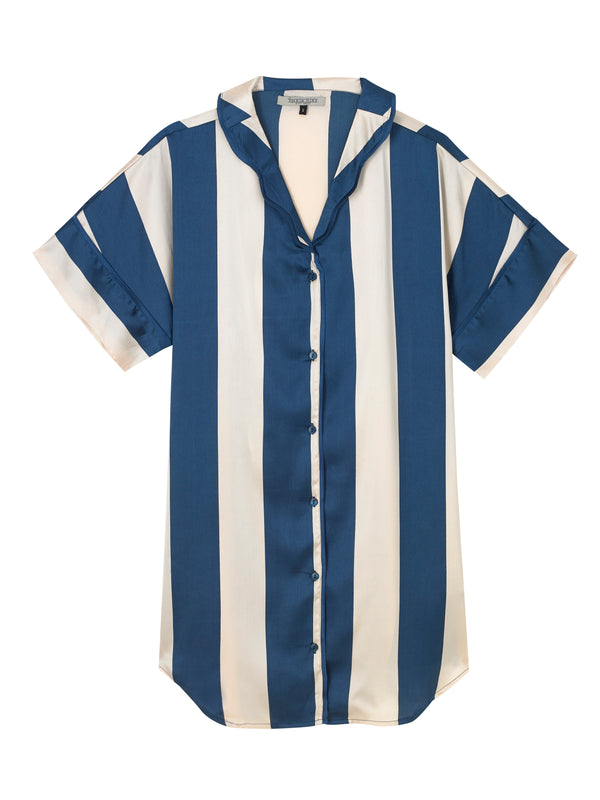 Blue and white striped satin nightshirt