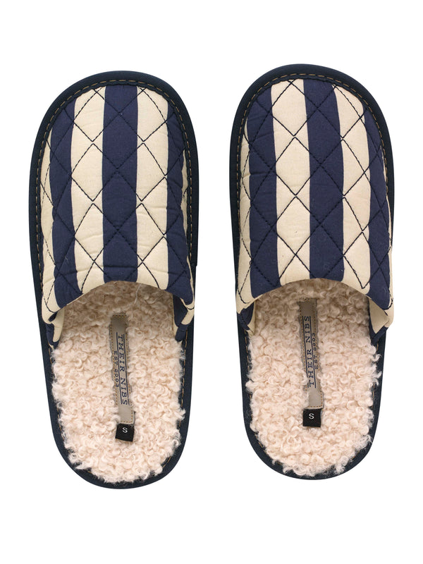 Unisex Cotton Slippers Blue Ticking Stripe