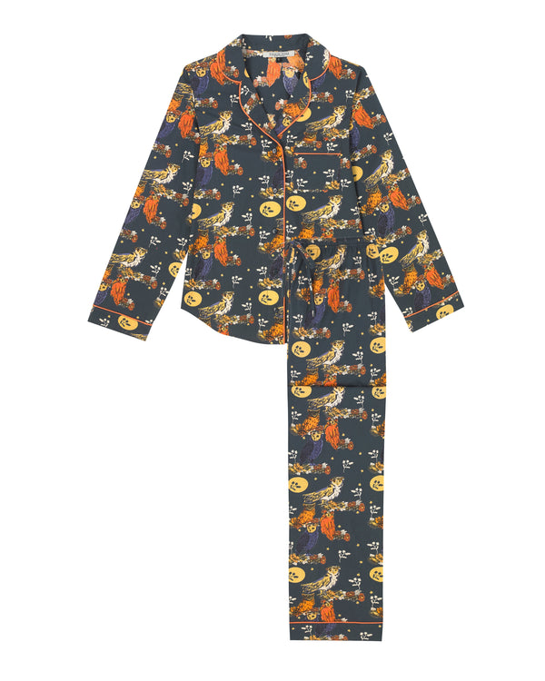 Womens Cotton Traditional Pyjamas Charcoal Owl Moonlight