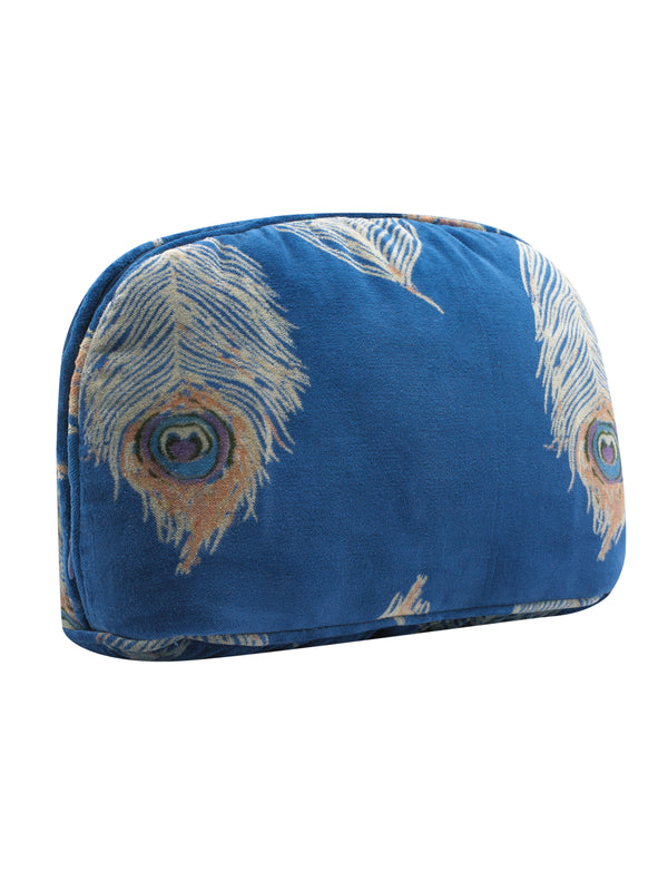 Velvet Half Moon Cosmetic Bag Navy Gold Peacock Feather