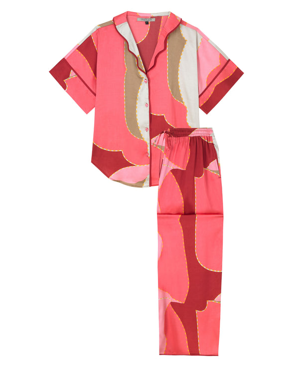 Womens Satin Oversize Pyjamas Pink Art Deco