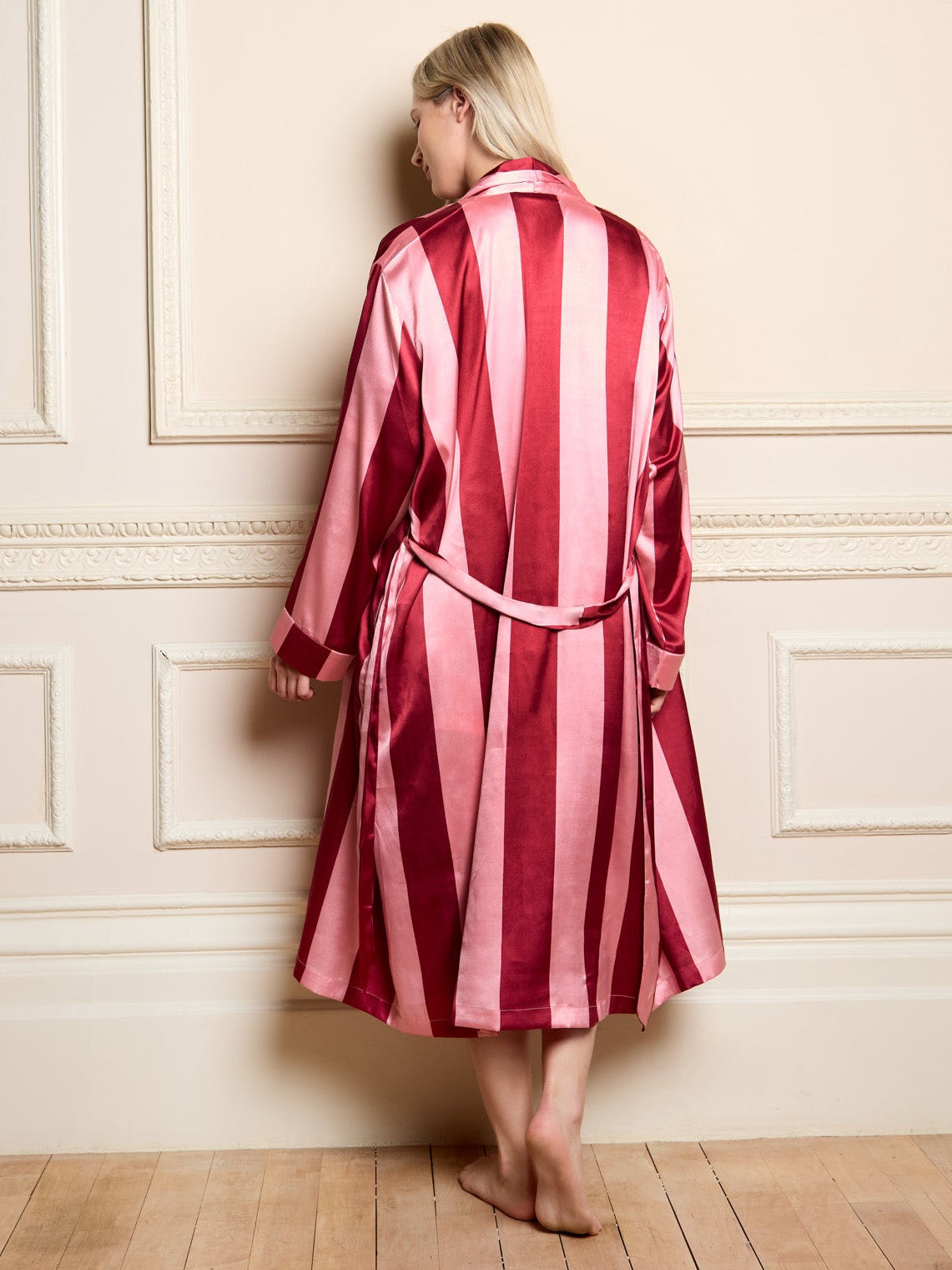 Womens Satin Grandpa Dressing Gown Robe Pink Stripe THEIR NIBS Womens Satin Grandpa Dressing Gown Robe Pink Stripe THEIR NIBS
