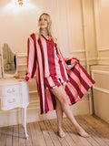 Womens Satin Grandpa Dressing Gown Robe Pink Stripe