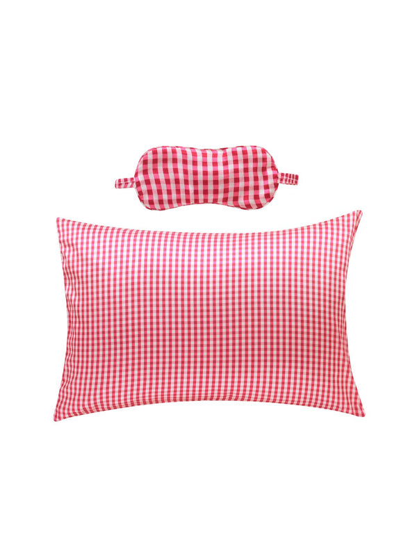 Satin Eye Mask & Pillow Case Pink Gingham