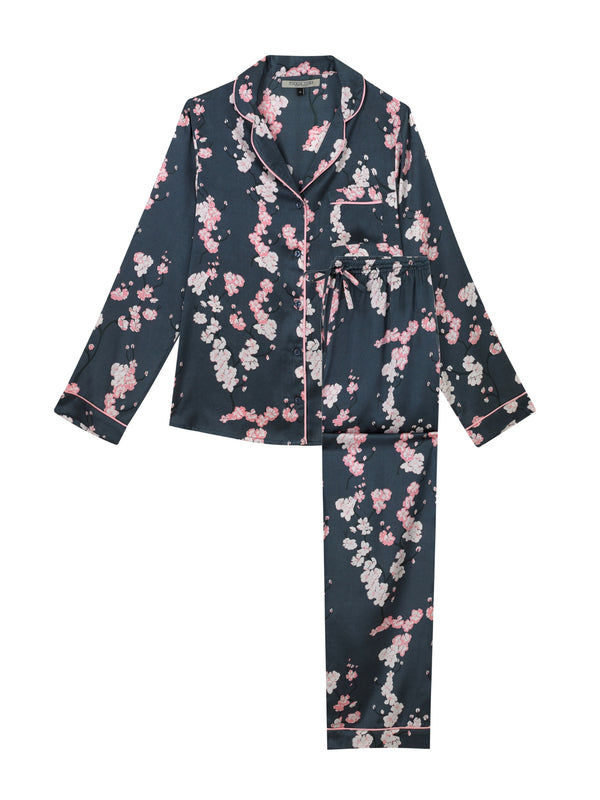 Womens Satin Traditional Pyjamas Dark Grey Hawthorne