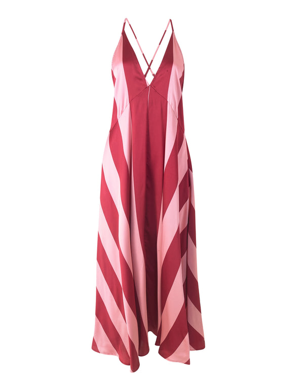 Pink striped strappy nightdress on a white background