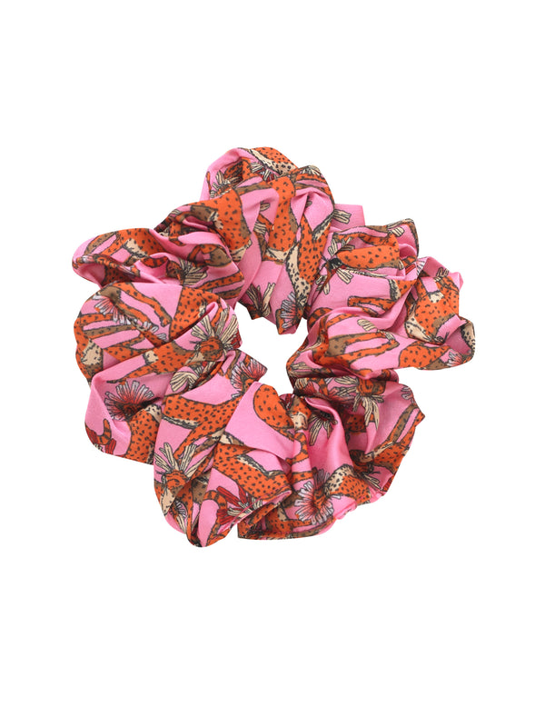 Satin Scrunchie Pink Untamed Cheetah