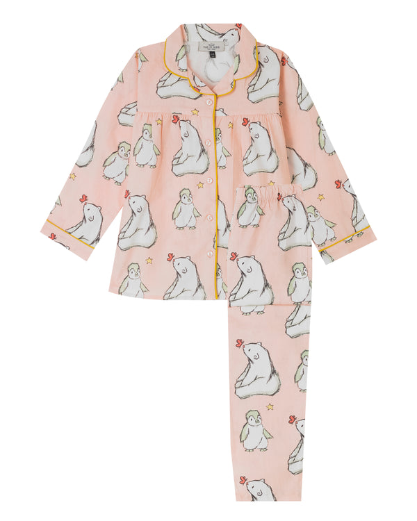 Girls Cotton Pyjamas Pink Polar Bear