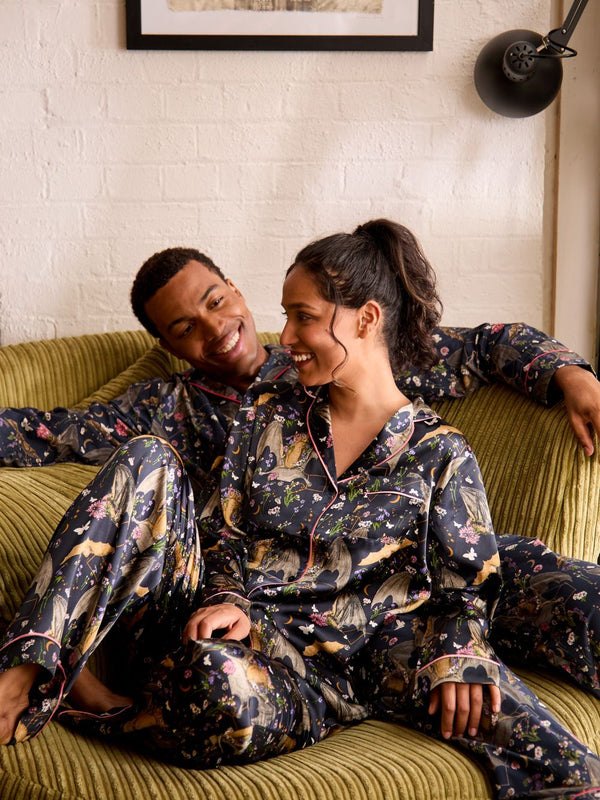 Mens Cotton Traditional Pyjamas Black Bats