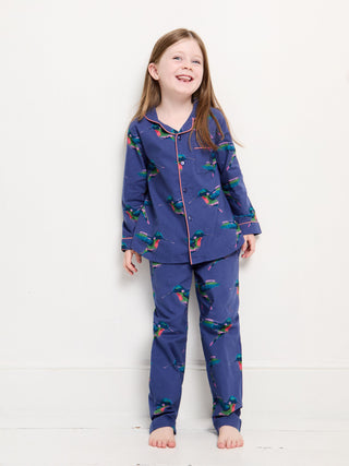 Kids & Tweens Cotton Traditional Pyjamas Navy Hummingbird