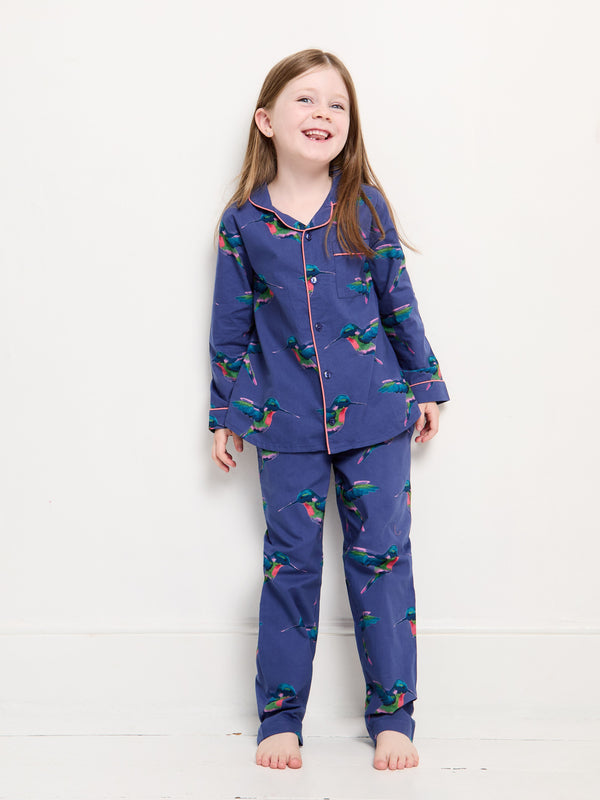 Kids & Tweens Cotton Traditional Pyjamas Navy Hummingbird