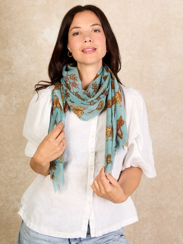 Wool Silk Ladies Scarf Light Teal Autumn Golden