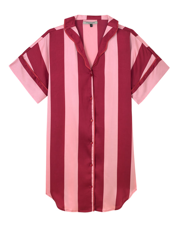 Womens Satin Nightshirt Pink Stripe