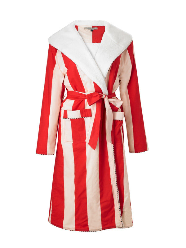 Womens Cosy Dressing Gown Robe Red Stripe
