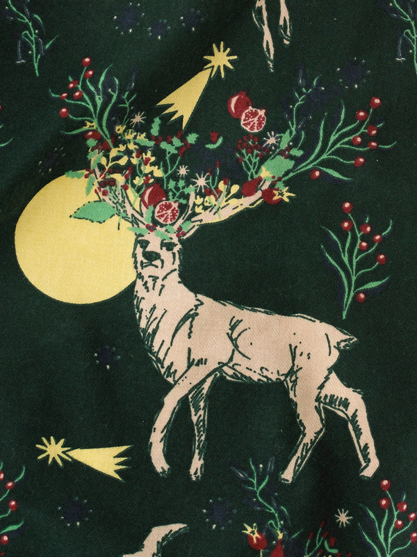 Womens Brushed Cotton Traditional Pyjamas Green Forest Reindeer