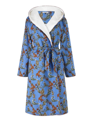 Womens Cosy Dressing Gown Robe Blue Woodland Creatures