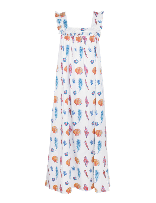 Womens Square Neck Cotton Maxi Night Dress White Beachcomber