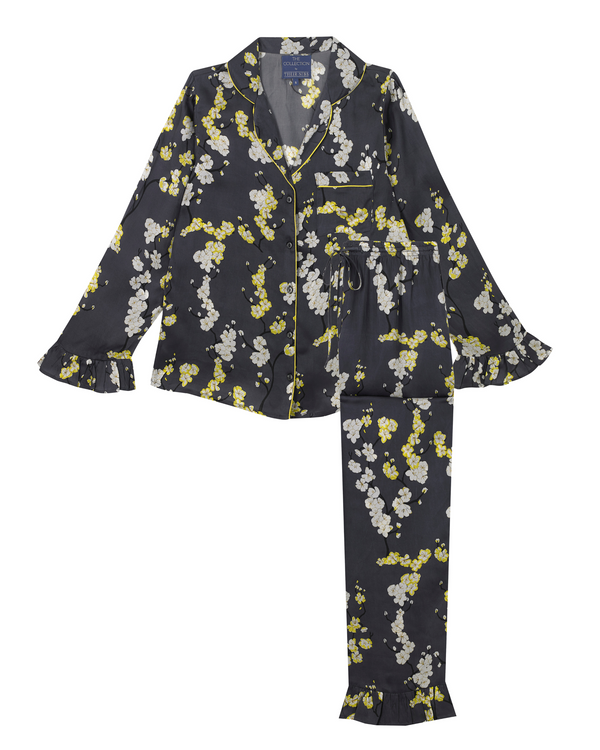 Womens Cupro Traditional Pyjamas Black Hawthorn Collection