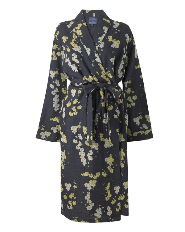 Womens Wool Silk Robe Black Hawthorn Collection