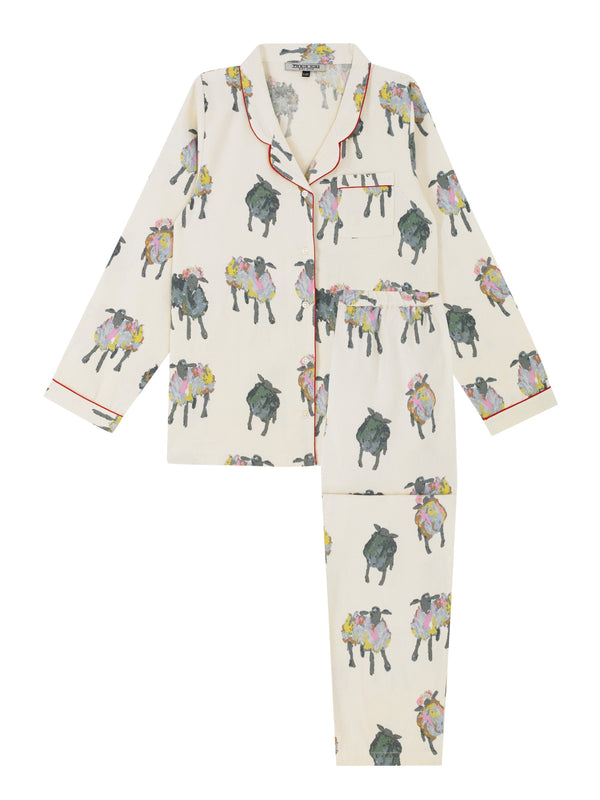 Tween Brushed Cotton Traditional Pyjamas Ecru Sheep