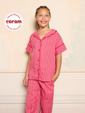 Tween Girl Seersucker Oversize Pyjamas Pink Gingham