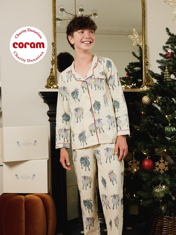 Tween Brushed Cotton Traditional Pyjamas Ecru Sheep