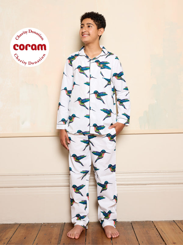 Tween Cotton Traditional Pyjamas White Hummingbird