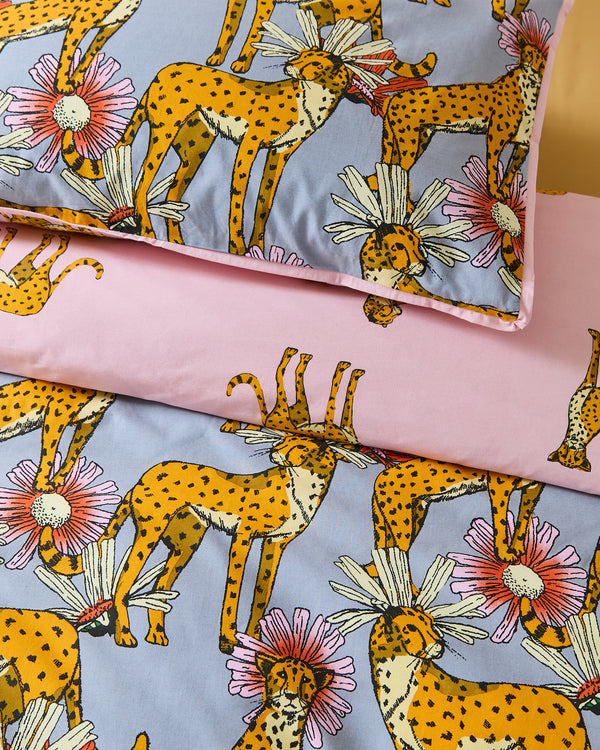 Cotton Reversible Duvet Set Grey Untamed Cheetah