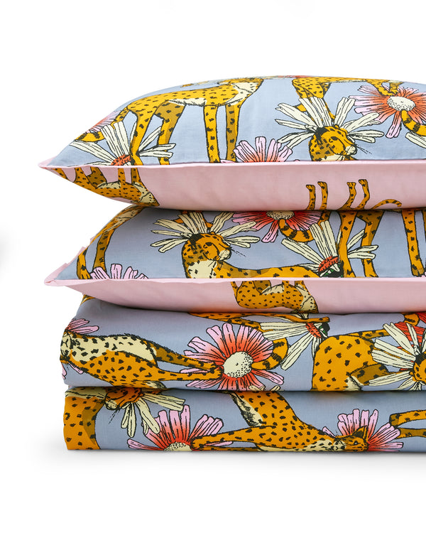 Cotton Reversible Duvet Set Grey Untamed Cheetah