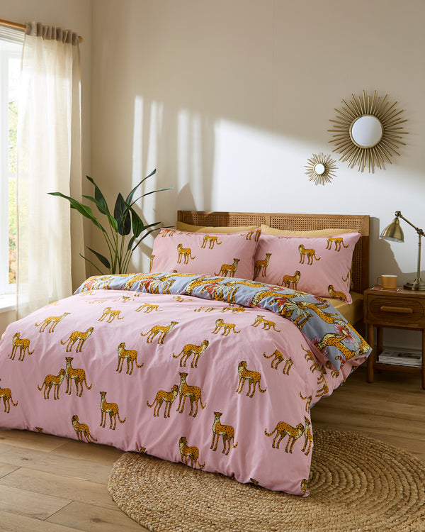 Cotton Reversible Duvet Set Grey Untamed Cheetah