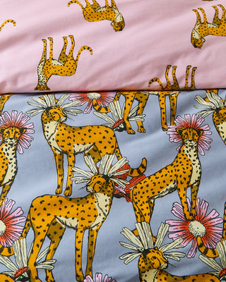 Cotton Reversible Duvet Set Grey Untamed Cheetah