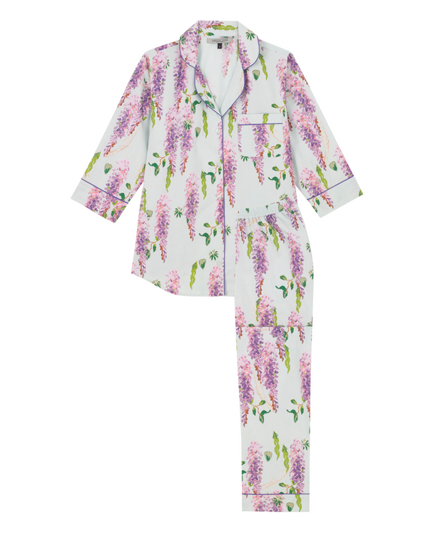 Womens Under-Bump Maternity Long Sleeve Cotton Pyjamas Duck Egg Wisteria