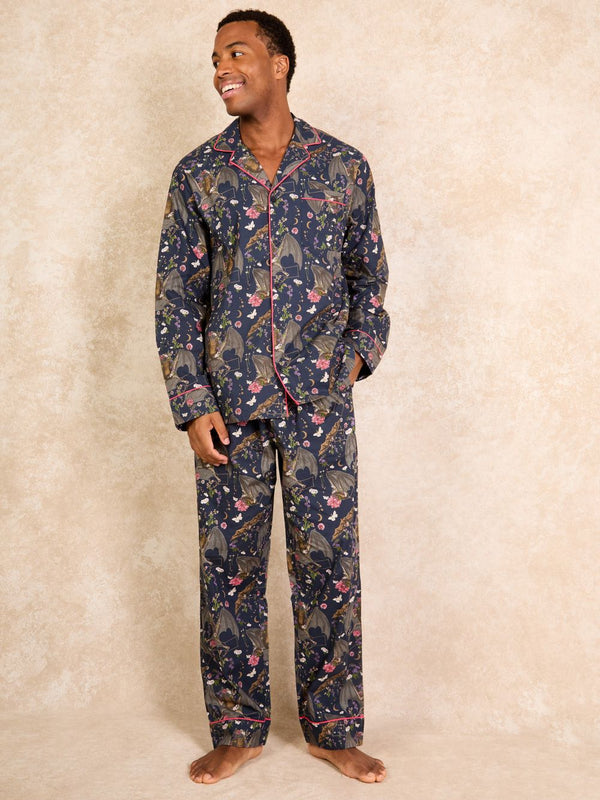 Mens Cotton Traditional Pyjamas Black Bats
