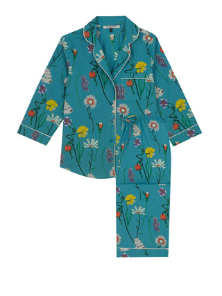 cut out image of a teal floral capri pyjama set
