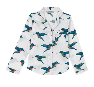 Womens Stand Alone Cotton  Pyjama Top,  White Hummingbird