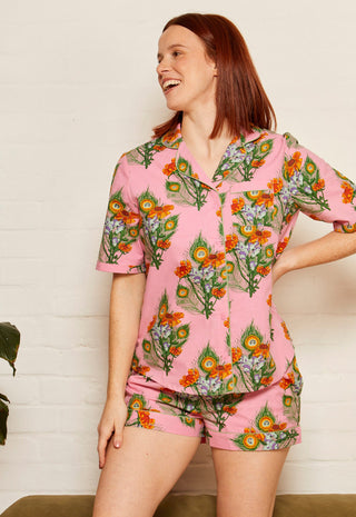 Womens Cotton Shortie Pyjamas Pink Mardi Gras